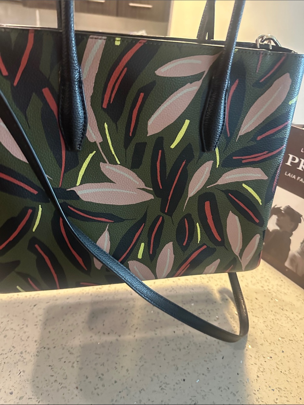 kate spade Olive Floral Print Tote with Pink Accents - Picture 11 of 15